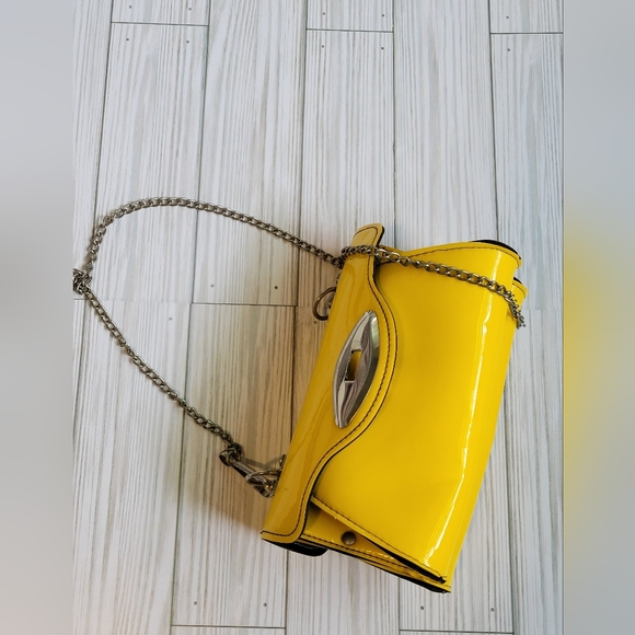 Vintage Retro Patent Yellow Double Sided Purse With Chain Strap - Picture 7 of 13